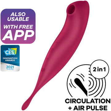 SATISFYER - STIMULATEUR À PULSATION D'AIR & VIBREUR CONNECTÉ TWIRLING PRO+ ROUGE