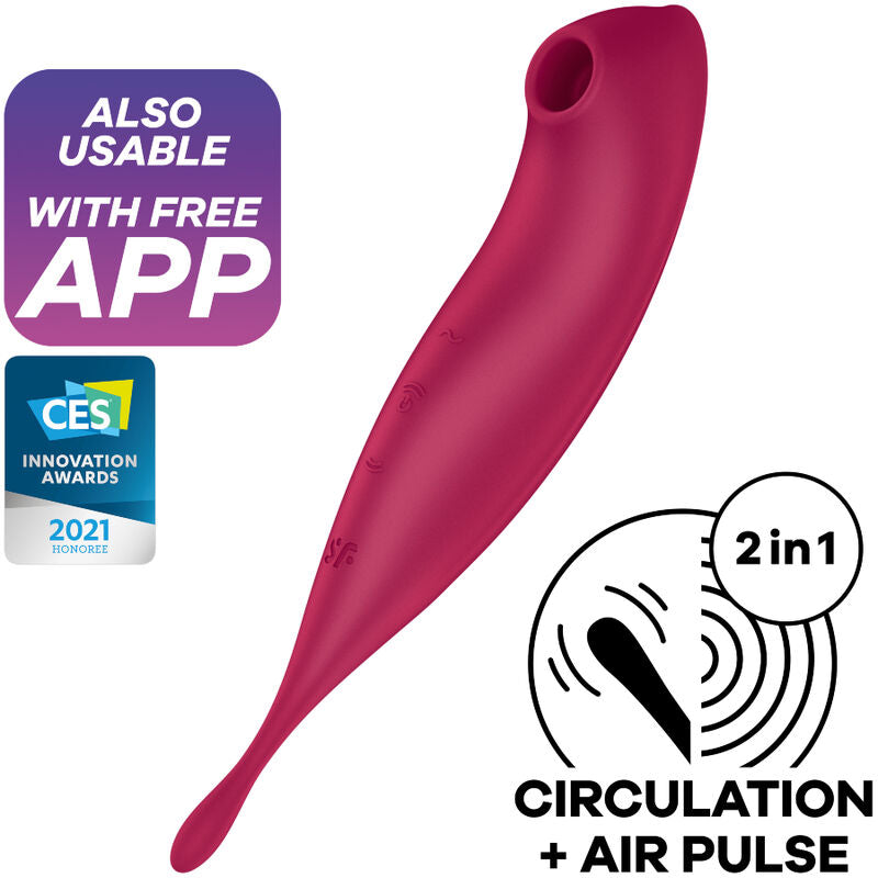 SATISFYER - TWIRLINGER PRO+ LUCHTPULSSTIMULATOR &amp; VIBRATOR APP ROOD