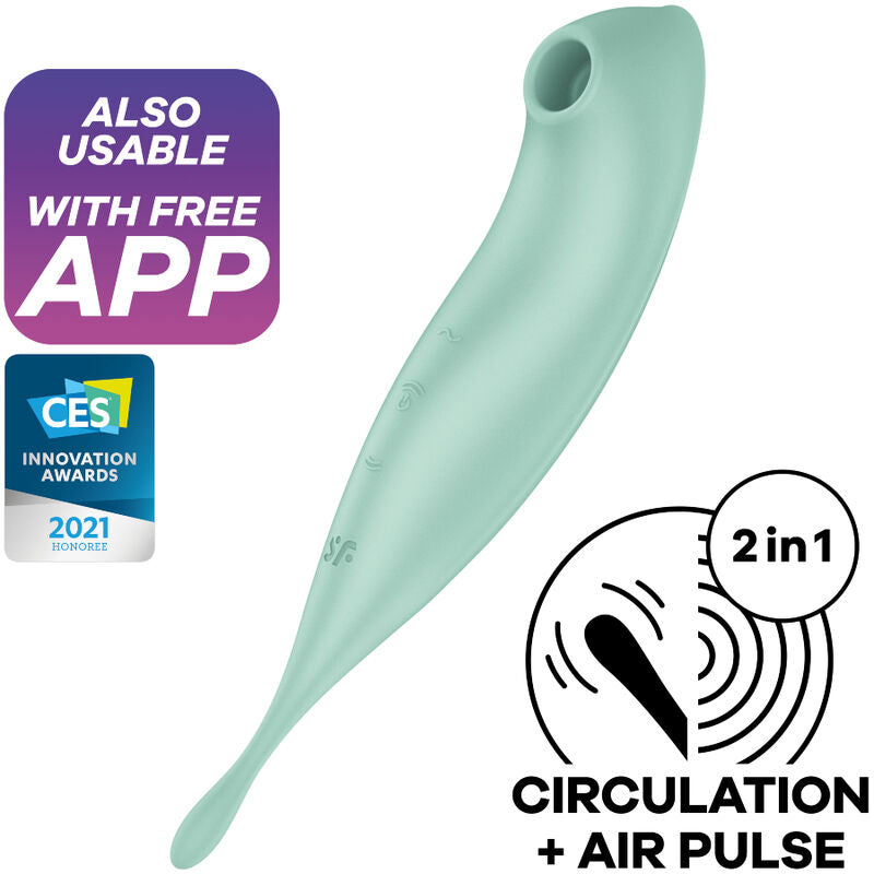 SATISFYER - STIMULATEUR ET VIBREUR À PULSATIONS D'AIR TWIRLING PRO+ APP VERT