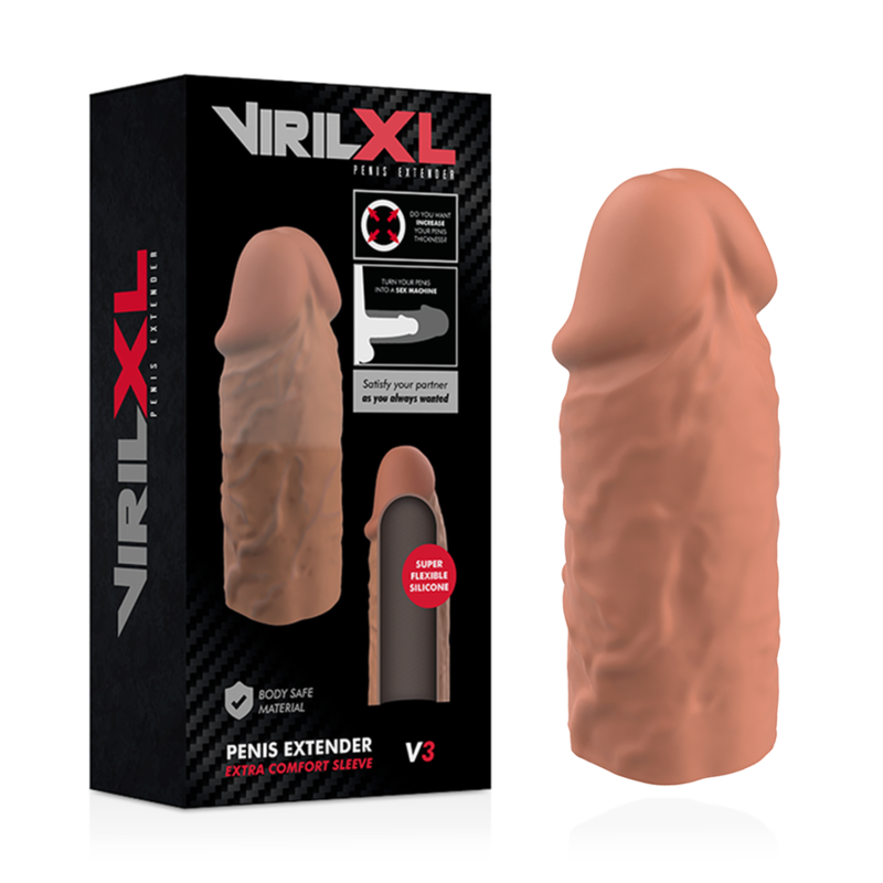 VIRILXL - RALLONGE DE PÉNIS EN SILICONE LIQUIDE V3 MARRON