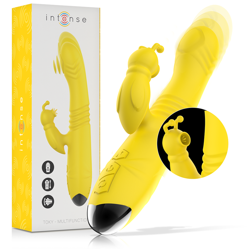 INTENSE - TOKY MULTIFUNCTIONELE VIBRATOR OMHOOG &amp; OMLAAG MET CLITORISSTIMULATOR GEEL