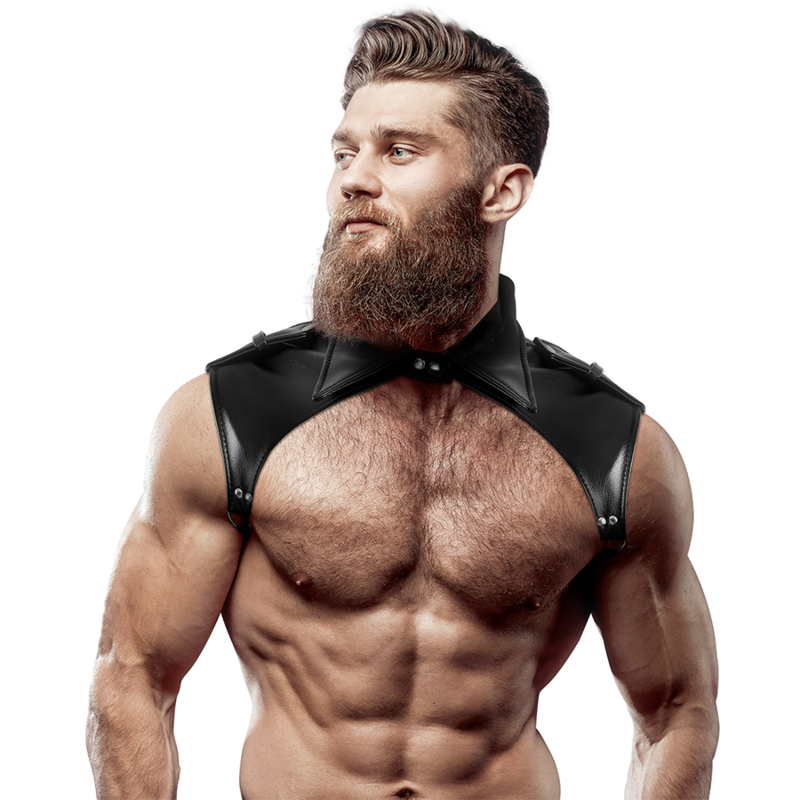 ATTITUDE SOUMISE FÉTICHE - HARNAIS DE COU AJUSTABLE EN SIMILI CUIR BRIGADE HOMMES