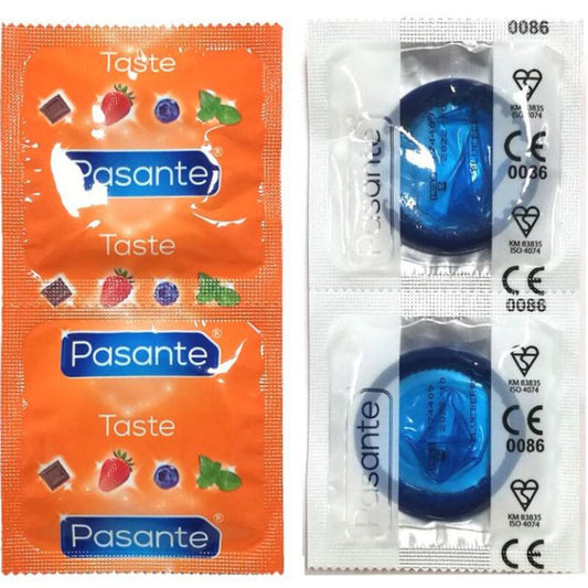 PASANTE - CONDOMS MET BOSBESSENSMAAK, VERPAKKING VAN 144 STUKS