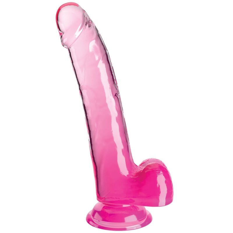 KING COCK - GODEMICHET TRANSPARENT AVEC TESTICULES 20,3 CM ROSE