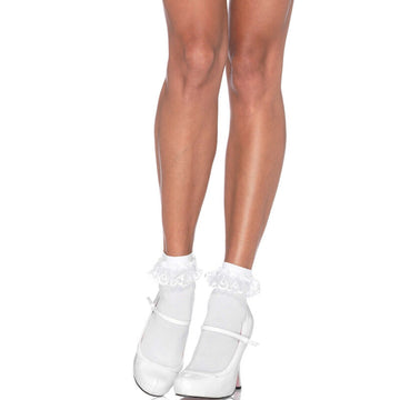 LEG AVENUE - WITTE KANTEN SOKKEN MET RUFFELS