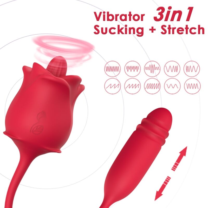 ARMONY - 3-IN-1 ROZE, STIMULATOR, ZUIGFUNCTIE EN OP- EN OMLAAG MET RODE STAART