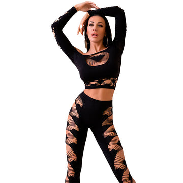 CHILIROSE - CR 4436 TOP &amp; LEGGINS ZWART S/L
