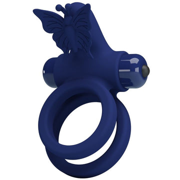 PRETTY LOVE - ANNEAU DOUBLE VIBRANT JAMELE AVEC STIMULATEUR PAPILLON BLEU