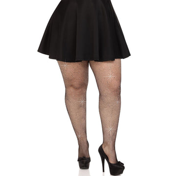 LEG AVENUE - BAS RÉSILLE CRISTALLISÉS NOIRS GRANDE TAILLE