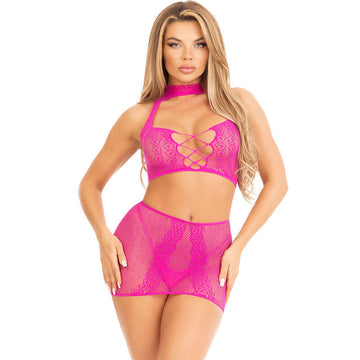 LEG AVENUE - FUCHSIA OPEN KANTEN TOP &amp; ROK