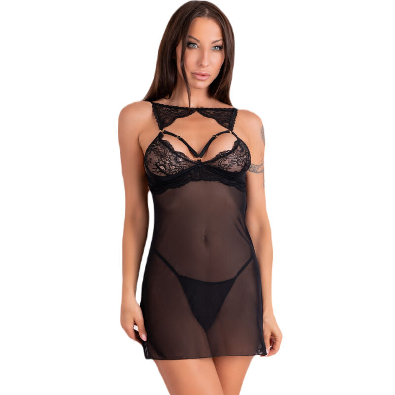 LIVCO CORSETTI FASHION - KROLINA LC 90734 CHEMISE + THONG ZWART L/XL