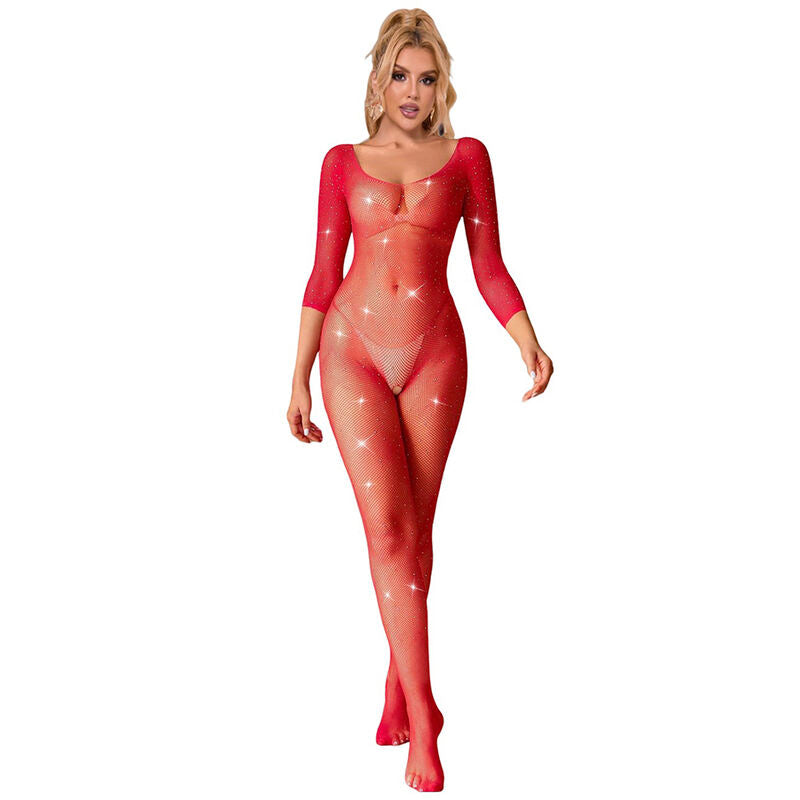 SUBBLIME - 952419 BODY CHAUSSETTE RÉSILLE MANCHES LONGUES AVEC STRASS ROUGE TP/M