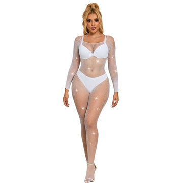 SUBBLIME - 952396 COLLANT RÉSILLE MANCHES LONGUES AVEC STRASS BLANC TAILLE UNIQUE