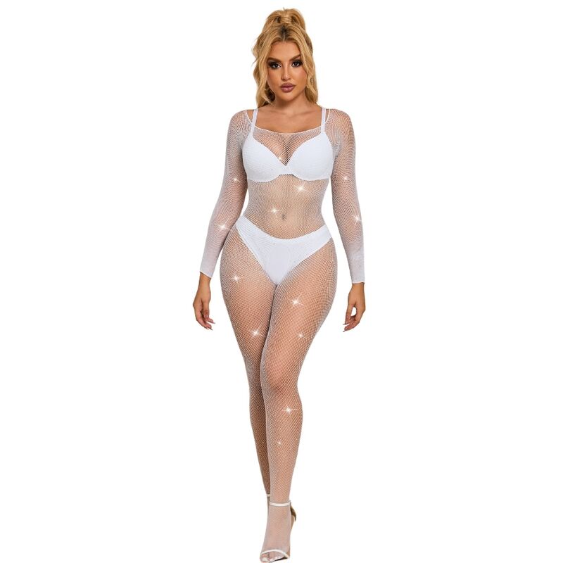 SUBBLIME - 952396 COLLANT RÉSILLE MANCHES LONGUES AVEC STRASS BLANC TAILLE UNIQUE