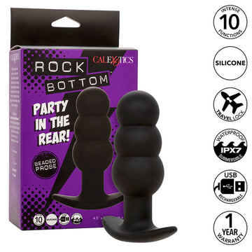 CALEXOTICS - PLUG ANAL À PERLES ROCK BOTTOM 10 VIBRATIONS SILICONE NOIR