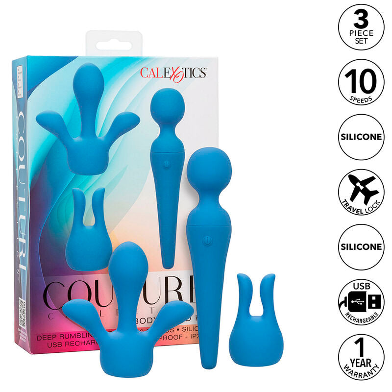 CALEXOTICS - COUTURE KIT VIBRATOR WAND 10 VIBRATIES BLAUW