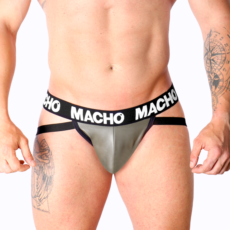 MACHO - JOCK CUIR GRIS BEIGE MX27GR S