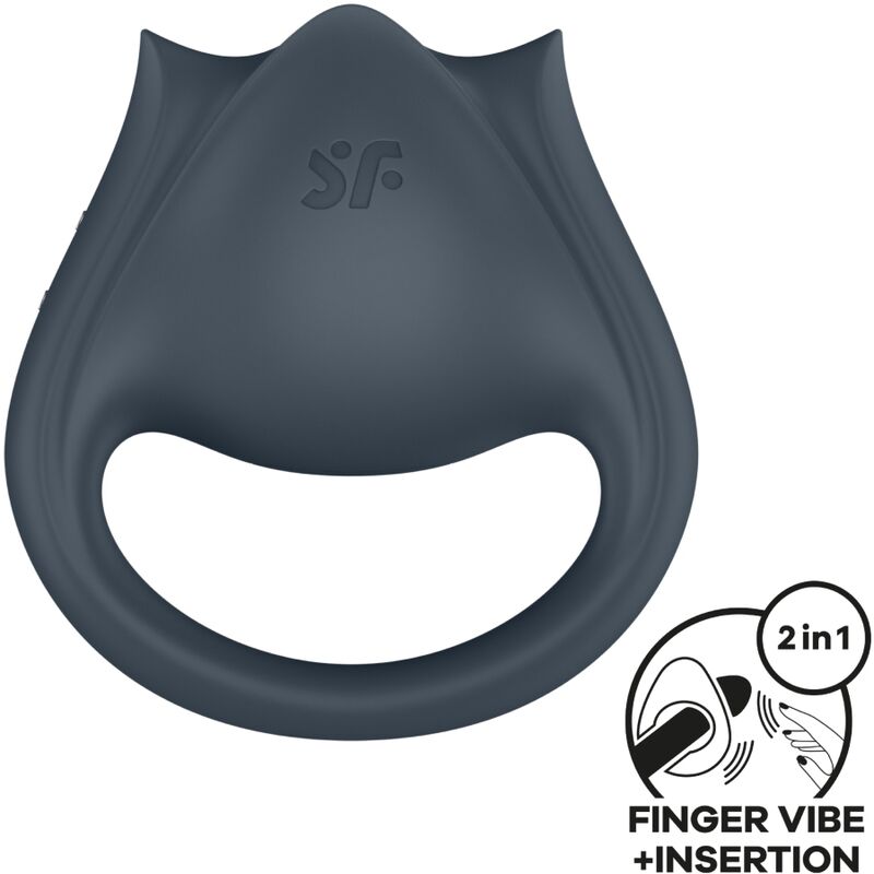 SATISFYER - PERFECT PAIR 2 MULTIVIBRATOR 2 IN 1 PENISRING EN VINGERSTIMULATOR GRIJS