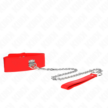 KINK - KETTING MET RIEM 65 CM MET BREDE RODE BAND VERSTELBAAR 33,5-41 CM X 5 CM