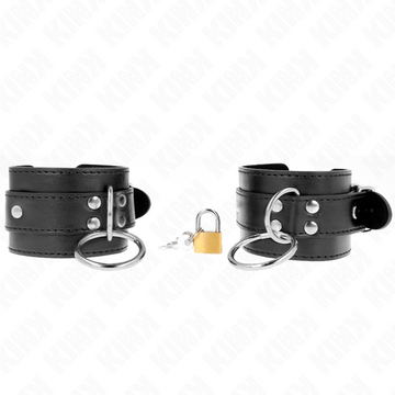 KINK - MENOTTES DE POIGNET VERROUILLABLES AVEC ANNEAU TORIQUE NOIRES RÉGLABLES 20-28 CM X 5.5 CM