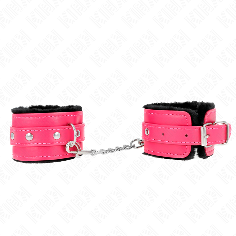 KINK - PREMIUM POLSBANDJES MET BONTVOERING, ZWART MET FRAMBOOSROZE RIEM, VERSTELBAAR 17-29 CM X 6 CM