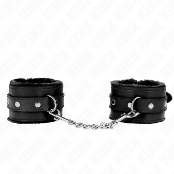 KINK - MENOTTES DOUBLÉES DE FOURRURE NOIR AVEC SANGLE NOIRE AJUSTABLES 17-29 CM X 6 CM