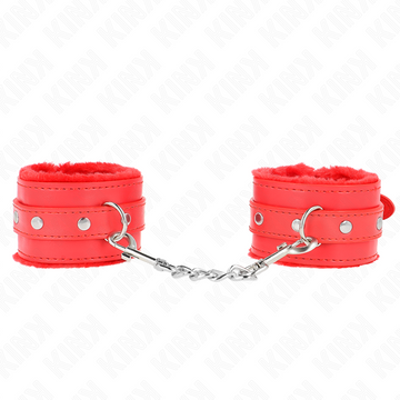 KINK - MENOTTES DOUBLÉES DE FOURRURE PREMIUM ROUGES AVEC CEINTURE ROUGE AJUSTABLES 17-29 CM X 6 CM