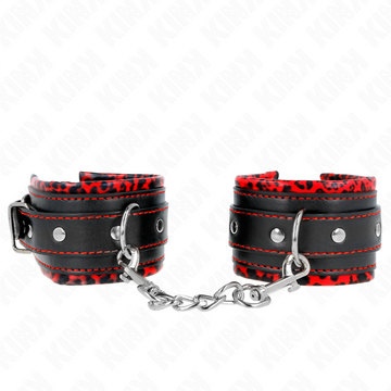 MENOTTES KINK - FOURRÉES ROUGES / NOIRES AJUSTABLES 17-29 CM X 6 CM