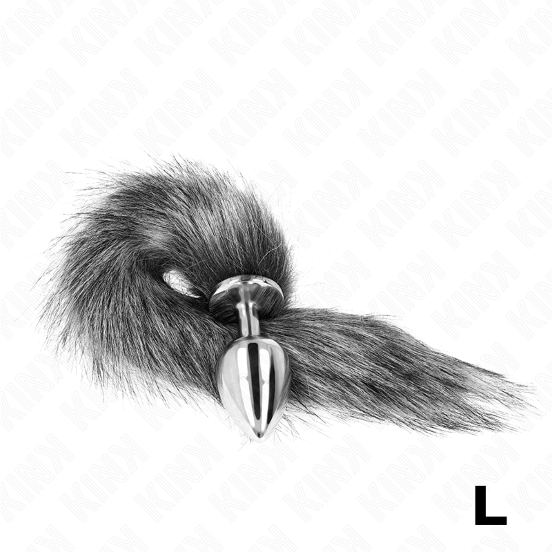 KINK - PLUG ANAL TAILLE L 10 X 4 CM AVEC QUEUE SYNTHÉTIQUE 40 CM GRISE