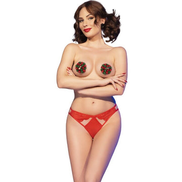 CHILIROSE - CR 4839 ENSEMBLE DE NOËL CACHE-TÉTONS + CULOTTE ROUGE T.L/XL
