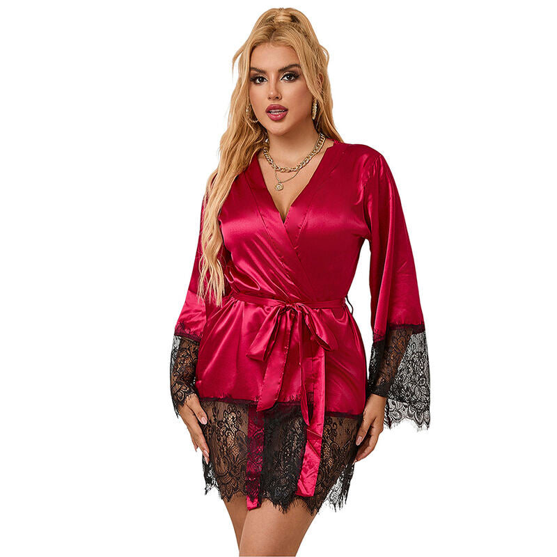 SUBBLIME - 953812 ELEGANTE KANTEN PYJAMA + STRING ROOD S/M