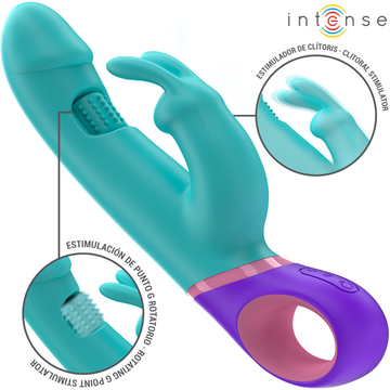 INTENSE - MONICA RABBIT VIBRATOR MET DRAAIENDE G-SPOT STIMULATOR BLAUW