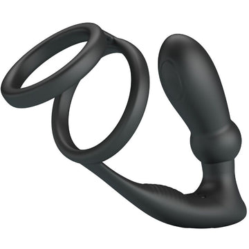 PRETTY LOVE - ANNEAU PÉNIEN + PLUG ANAL EMONI 12 VIBRATIONS NOIR