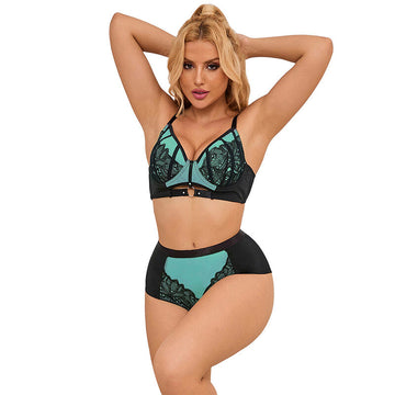SUBBLIME - 955564 GROENE LAKLEDEREN MESH BH MET RITS SET L/XL