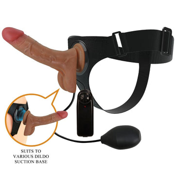 PRETTY LOVE - UNIVERSELE HARNESS SLIP MET VIBRERENDE EN SPUITENDE DILDO 15,5 CM MULATO