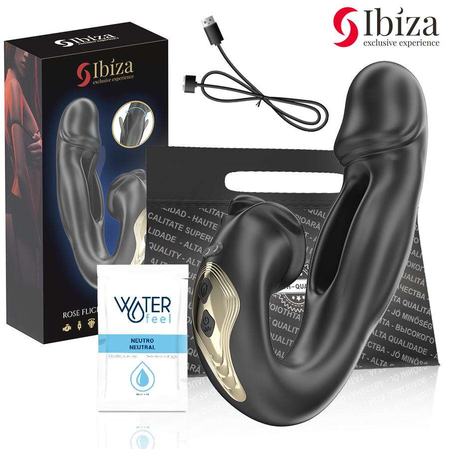 IBIZA - ROZENVIBRATOR MET FLIKKEREND EFFECT EN CLITSTIMULATOR