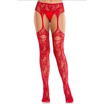 LEG AVENUE - BAS AUTOFIXANTS EN DENTELLE ROUGE