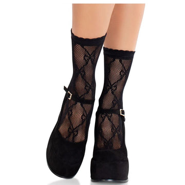 LEG AVENUE - CHAUSSETTES BASSES EN DENTELLE NOIRE À NŒUD