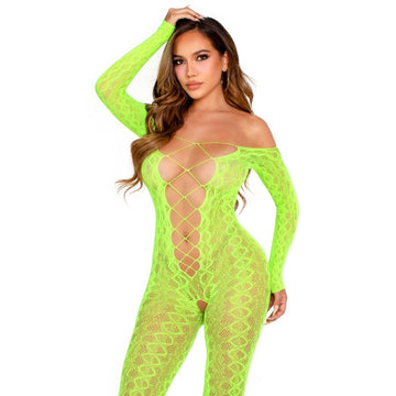 LEG AVENUE - BODYSTRING SANS ENTREJUMBE DENTELLE SERPENT EXOTIQUE VERT NÉON
