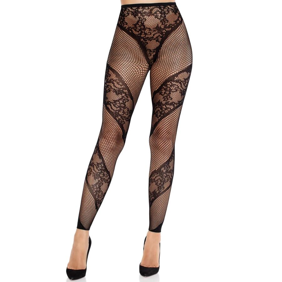 LEG AVENUE - COLLANT SANS PIEDS EN DENTELLE ET VOILE NOIR