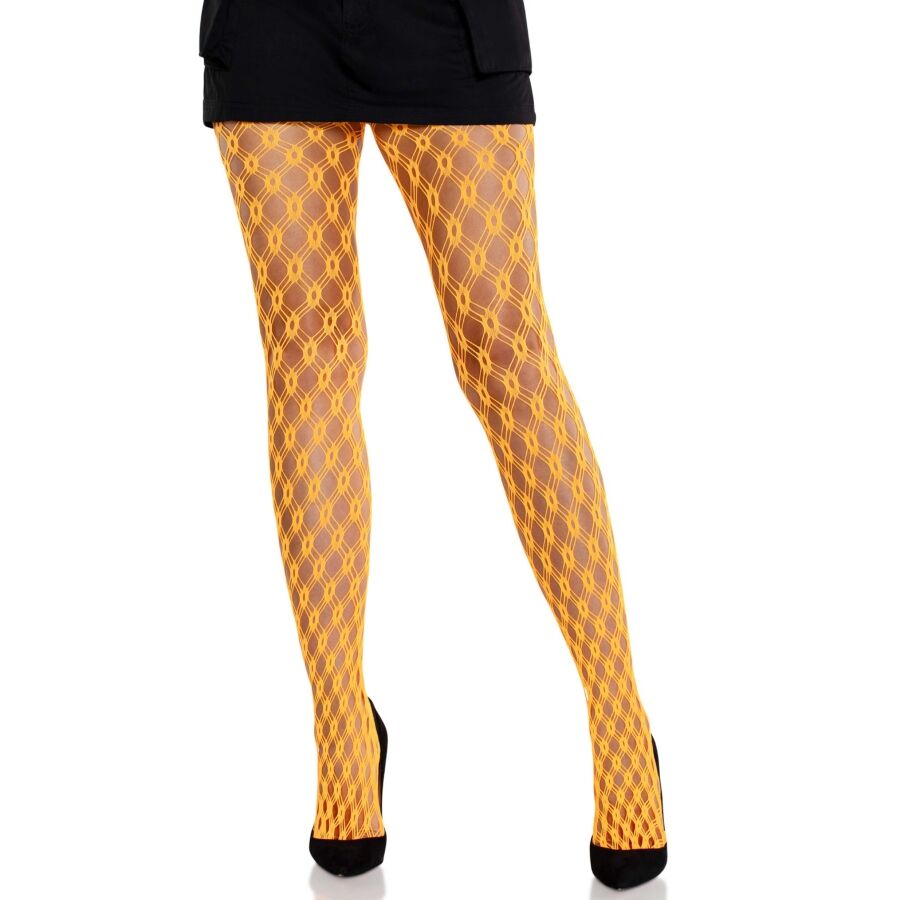 LEG AVENUE - COLLANT EN DENTELLE AVEC ŒILLETS ORANGE NÉON