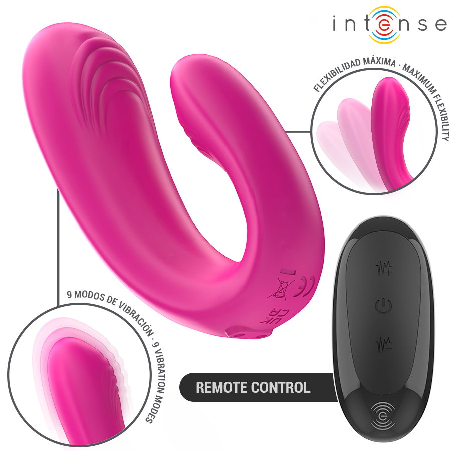 INTENSE - JANET DUBBELE U-VORMIGE STIMULATOR EN VIBRATOR MET AFSTANDSBEDIENING ROZE