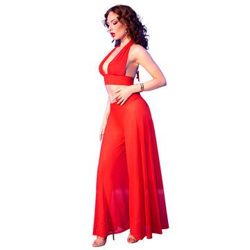 CHILIROSE - ENSEMBLE HAUT ET PANTALON ROUGE CR 4857 TAILLE L