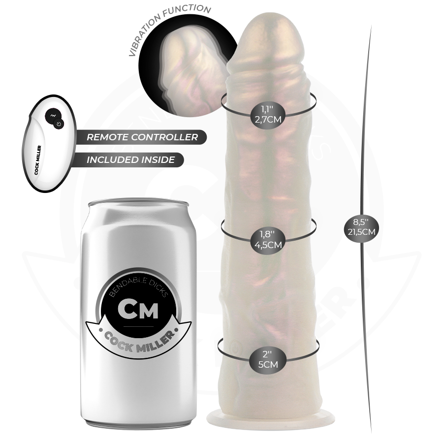 COCK MILLER - DILDO MET ZUIGNAP, LICHTEN EN VIBRATIE MET AFSTANDSBEDIENING WIT 21,5 CM
