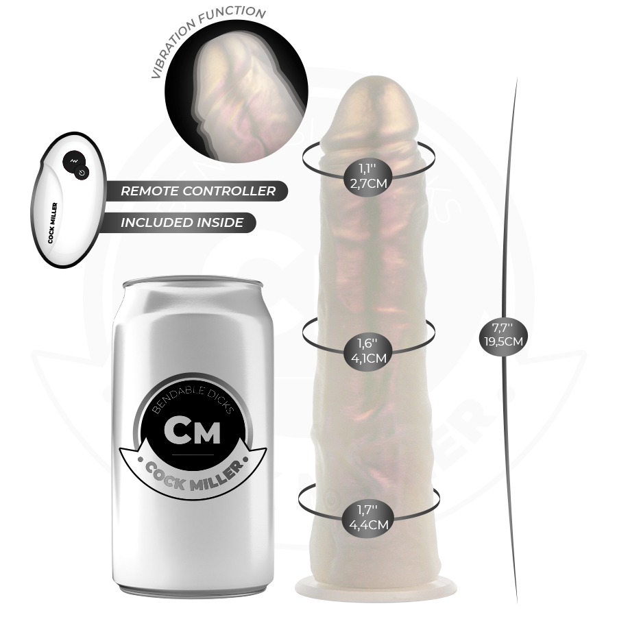 COCK MILLER - DILDO MET ZUIGNAP, LICHTEN EN VIBRATIE MET AFSTANDSBEDIENING WIT 19,5 CM