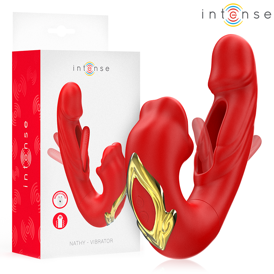 INTENSE - NATHY DUBBELE VIBRATOR MET MULTIFUNCTIONELE STIMULERENDE MOND RODE FUNCTIE