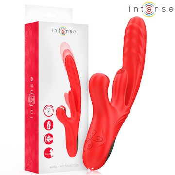 INTENSE - KAROL MULTIFUNCTIONELE VIBRATOR MET STOOT- &amp; STIMULATIE- &amp; STIMULERENDE GOLVEN ROOD