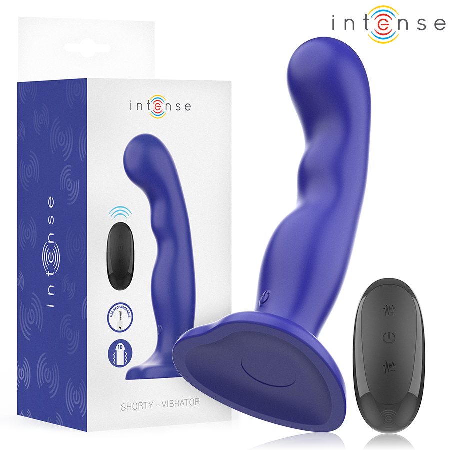 INTENSE - SHORTY VIBRATOR MET ZUIGNAP EN BLAUWE AFSTANDSBEDIENING