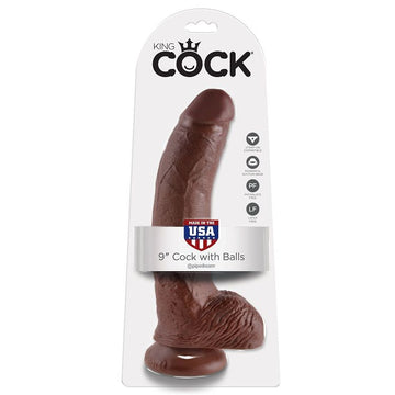KING COCK - 9 GODEMICHET MARRON AVEC TESTICULES 22,9 CM