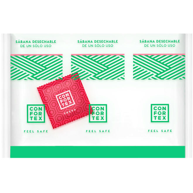 CONFORTEX - DRAPS D'HYGIÈNE JETABLES, SACHET INDIVIDUEL + PRÉSERVATIF FRAISE